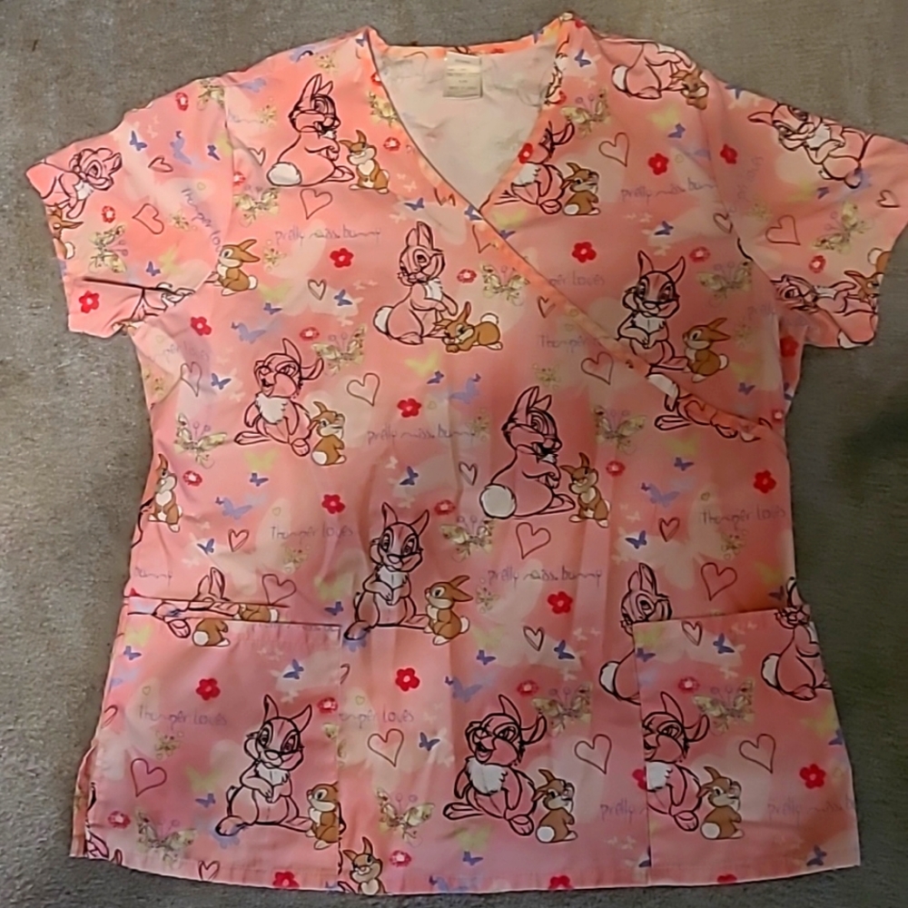 Thumper-Disney Pink, Brown and Yellow Graphic Boxy Scrub Top